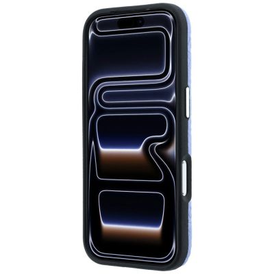 5. Karl Lagerfeld Grained Allover Logo Metal Elongated MagSafe Case for iPhone 17 Pro / 18 Pro - Blue