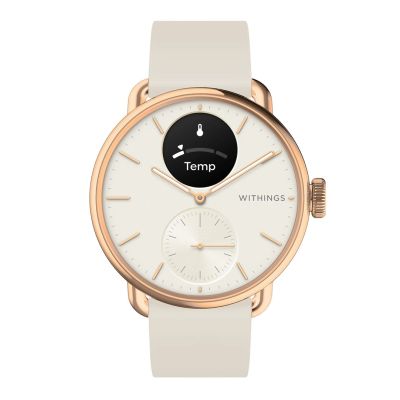 Withings ScanWatch 2 Hybrid Watch - Stainless Steel - Hybrid Smartwatch with Strap - Fluoroelastomer - Wrist Size: 146-211mm - Solid Color - Bluetooth - 34.6g - Sand