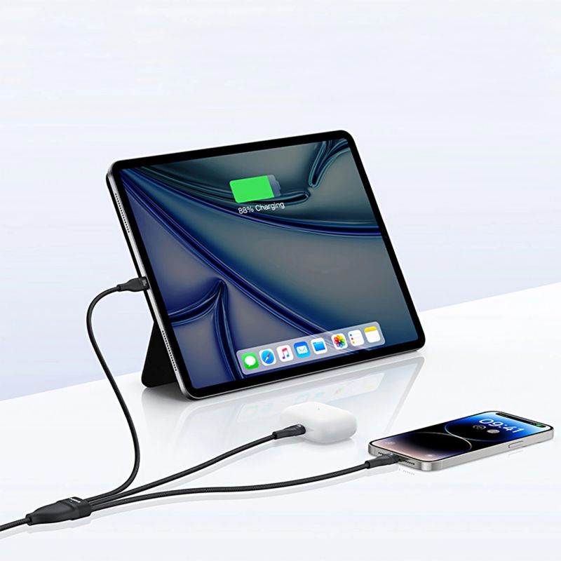 13. Baseus Flash Series 3 3in1 cable 100W USB-C - USB-C+USB-C+ Lightning 1.5m + 3 x 0.25 m - black