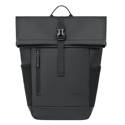 5. Rivacase Eden Backpack Roll-Up Backpack Black Polyester, Waxed Leather (Pull Up)