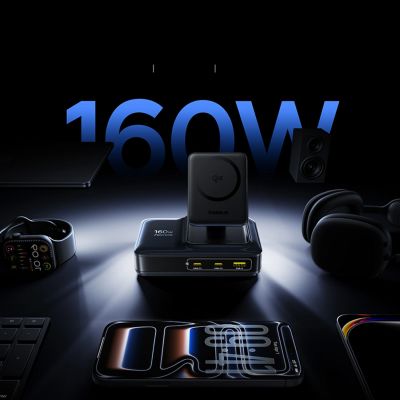 12. Baseus Nomos NH21 Qi2 160W 4-in-1 Wireless Charging Station with Retractable Cable - Black