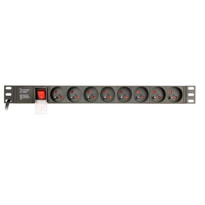 GEMBIRD 19-inch Rack Power Strip PDU EG-PDU-014-F, 1U, 16 A, 8 French Sockets, Schuko Plug, 3 m Cable