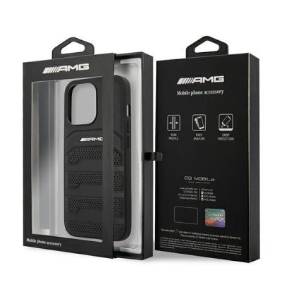 8. AMG AMHCP14LGSEBK iPhone 14 Pro 6.1 "black / black hardcase Leather Debossed Lines