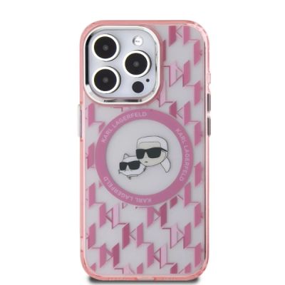 2. Karl Lagerfeld IML Monogram Karl & Choupette Head MagSafe Case for iPhone 15 Pro Max - Pink