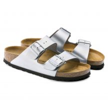 Women's Birkenstock Silver Arizona Birko-Flor Silver Regular Flip-Flops Wide (1012282)