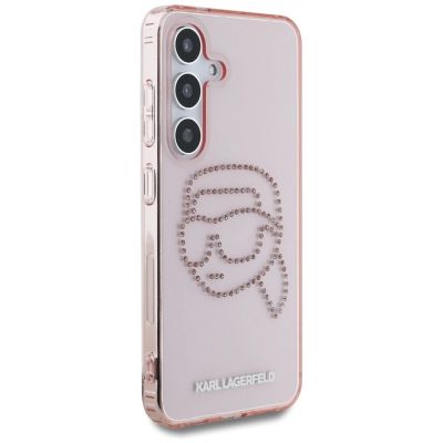 4. Karl Lagerfeld Rhinestones K. Head Logo Samsung Galaxy S25 Case Pink