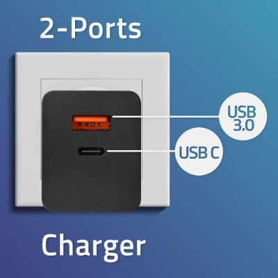 7. QOLTEC GAN POWER PRO CHARGER | 1XUSB-C | 1XUSB | 100W | 5-20V | 1.5-5A | PD | BLACK