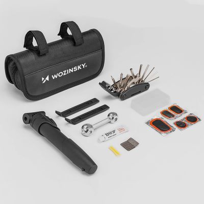 5. Wozinsky WMZ-01N tool kit, 16-in-1 bicycle multitool, pump, wrenches, inner tube kit - black