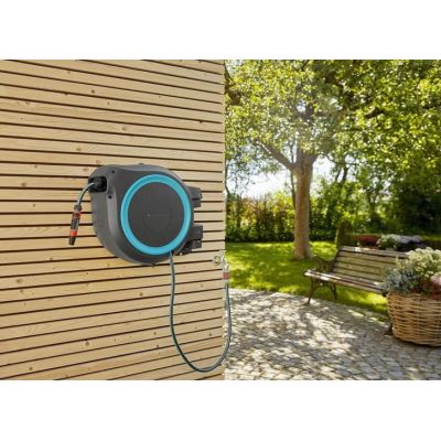 6. Gardena 18620-20 Garden Hose Reel Wall-Mounted Automatic Black