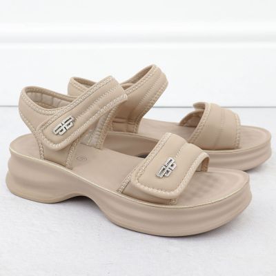 3. Women's sandals with thick soles and Velcro, beige Potocki 105300