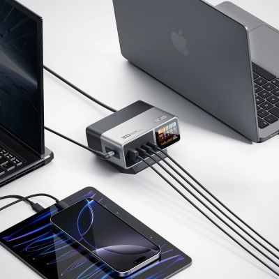 21. Cuktech TA3005U 300W 5-in-1 Charging Station with Digital Display - Silver