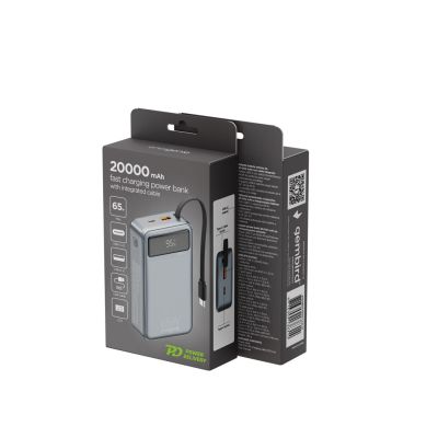 3. GEMBIRD POWERBANK WITH FAST CHARGING 65W AND INTEGRATED CABLES 20000 mAh, BLACK