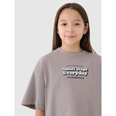 Girls' oversize printed crop top 4F 4FJRSS25TTSHF2587-83S