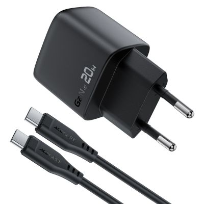 4. Acefast A113 GaN PD 20W USB-C Wall Charger with Display with USB-C Cable - Black