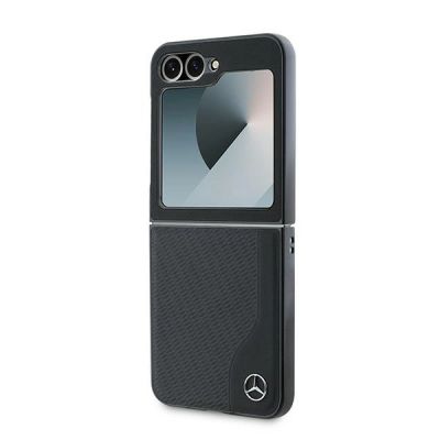 6. Mercedes Leather Wood Imitation MagSafe Case for Samsung Galaxy Z Flip 6 - Black