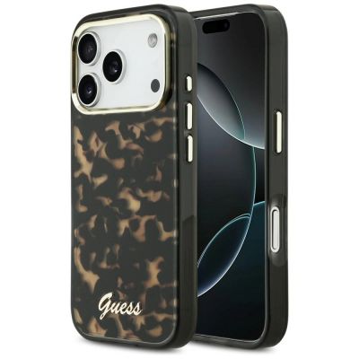Guess IML Script Metal MagSafe Case for iPhone 17 Pro Max - Black and Brown