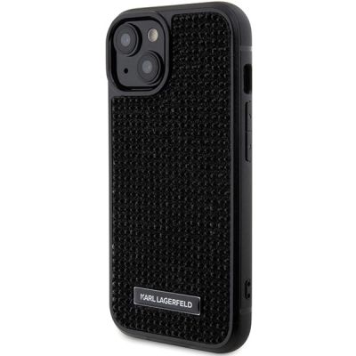 2. Karl Lagerfeld Rhinestone Logo Metal Plate case for iPhone 15 - black