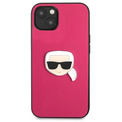 3. Karl Lagerfeld Leather Ikonik Karl's Head Metal Case for iPhone 13 mini - Pink