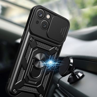 3. Hybrid Armor Camshield Case with Stand and Camera Cover for iPhone 15 Plus - Black