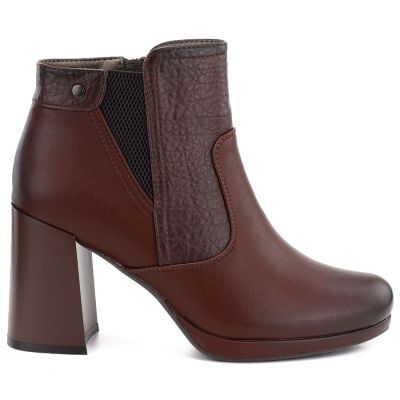 2. Women's ankle boots with a block heel and platform, insulated, dark brown, M.Daszyński AF125B-1
