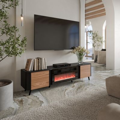 3. VOLARE TV cabinet 200x39x49 black/walnut + fireplace