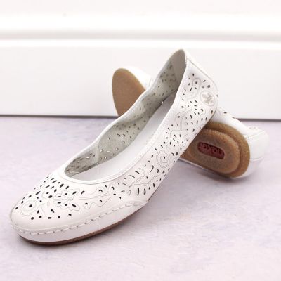 30. Rieker W RKR649 comfortable leather openwork shoes, white