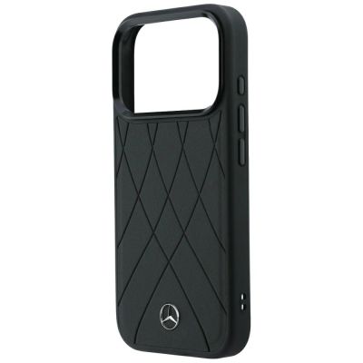 6. Mercedes Leather Crossed Lines MagSafe Case for iPhone 17 Pro / 18 Pro - Black