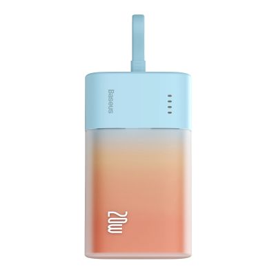 Baseus Popsicle 5200mAh 20W Powerbank with Built-in Lightning Cable (+ White Baseus Simple USB-C - USB-C 60W/20V/3A/30cm Cable) - Blue-Orange