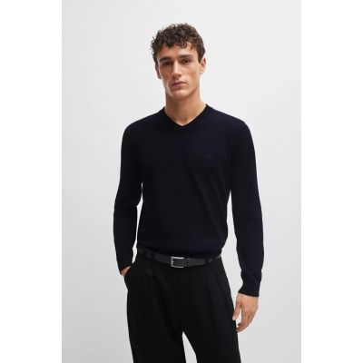 4. BOSS Pacello-L BLU V-Neck Sweater (50506042-404)