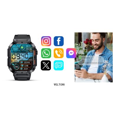 13. VELTORI VT200-1 Smartwatch Black Silicone Strap