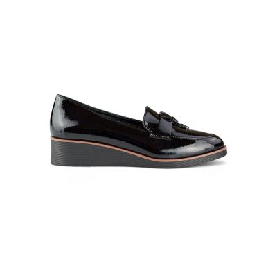 7. Women's patent leather wedge shoes, black 24-58266B