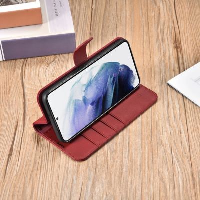 13. iCarer Haitang Leather Wallet Case Leather Case for Samsung Galaxy S22 + (S22 Plus) Wallet Housing Cover Red (AKSM05RD)