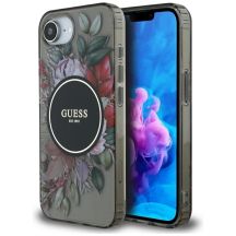 Guess IML Flowers MagSafe iPhone 16e Case - Black