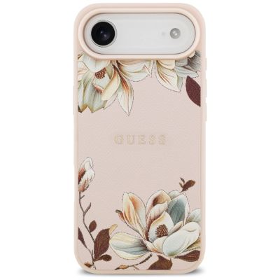 3. Guess Grained Flowers Classic Logo MagSafe iPhone Air Case - Pink