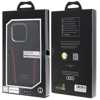 10. Audi Genuine Leather case with MagSafe for iPhone 15 Pro - black and red