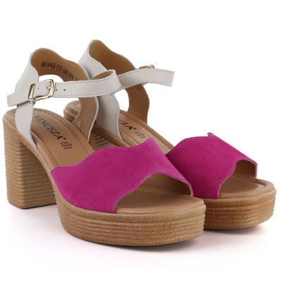 3. Vinceza 26-66943 Pink and Beige Leather Heeled Sandals