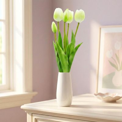 7. BOUQUET OF 5 WHITE TULIPS 39 CM LIFE-LIKE SPRING DECORATION