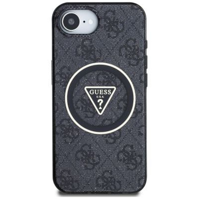 3. Guess IML Metal Glitter 4G Circle Triangle MagSafe Case for iPhone 16e - Black