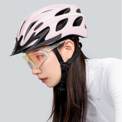 8. Rockbros Bike Helmet with Visor, Detachable UV Goggles, Detachable Visor, Unisex - Pink