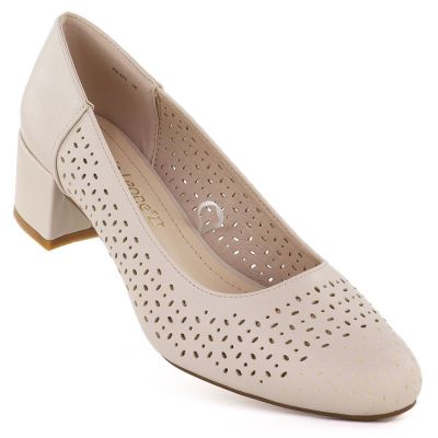 Women's openwork pumps on a block, beige Sergio Leone PB293