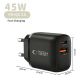 6. Tech-Protect NCA45W-GAN 2-Port USB-C / USB-A 45W Wall Charger - Black