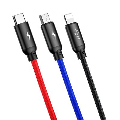 2. Baseus Three Primary Colors 3in1 USB-A - micro USB / Lightning / USB-C 3.5A cable 0.3 m - black
