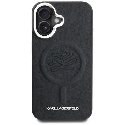 3. Karl Lagerfeld Initial & Metal Logo MagSafe Case for iPhone 16 - Black