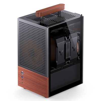 21. Jonsbo T6 Case, Mini-Tower, Mini-ITX, Tempered Glass, Wood - Black