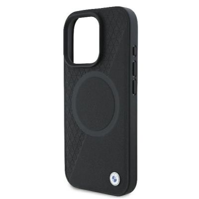 6. BMW Signature Leather Half Textured & Circle MagSafe case for iPhone 16 Pro - black