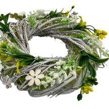 WREATH DECORATIVE WHITE AND GREEN WITH ROSES DIAMETER 24 CM