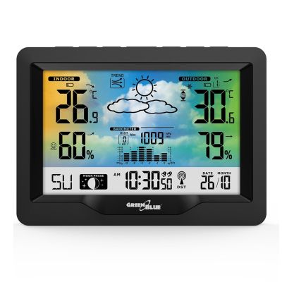 8. GREENBLUE GB540N WIRELESS COLOR WEATHER STATION, DCF, MOON PHASES, BAROMETER, CALENDAR
