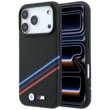 BMW M Quadrille Kevlar Print Tricolor Lines & Metal Logo MagSafe Case for iPhone 18 Pro Max / 17 Pro Max - Black