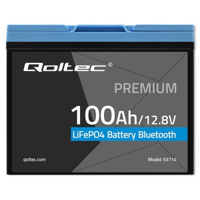 4. Qoltec LiFePO4 53714 Lithium Iron Phosphate Battery | 12.8V | 100Ah | 1280Wh | Bluetooth | BMS
