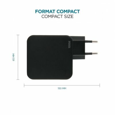 5. Mobilis Charger 100W 2USB C 1USBA GaN cable 100W Laptop, Smartphone, Tablet Black Alternating Current Internal